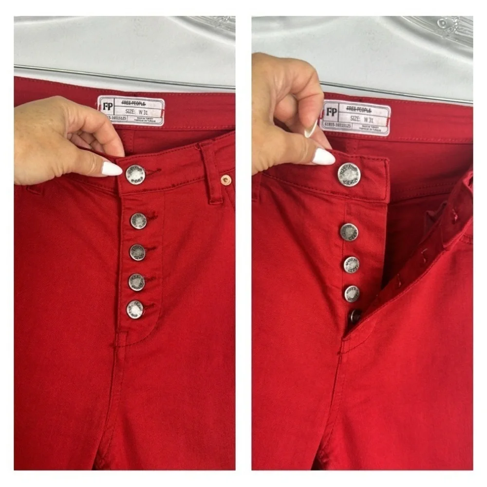 Free People Reagan Raw Jeans Size 31 Skinny Red Cotton Modal Stretch Button Fly - Picture 7 of 16